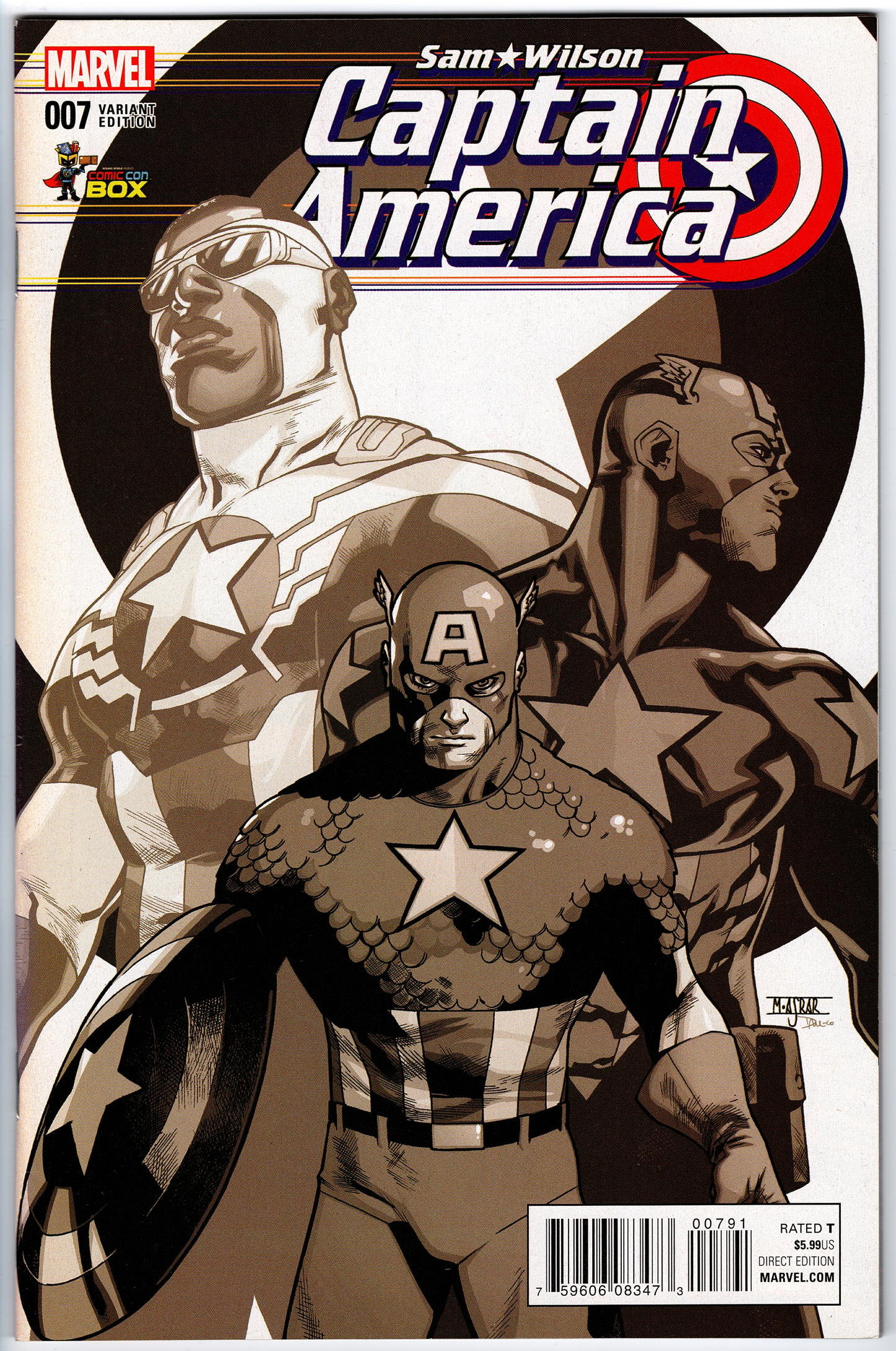Captain America Sam Wilson #7 - Cover H Wizard World Comic Con Box Variant Black And White Cover